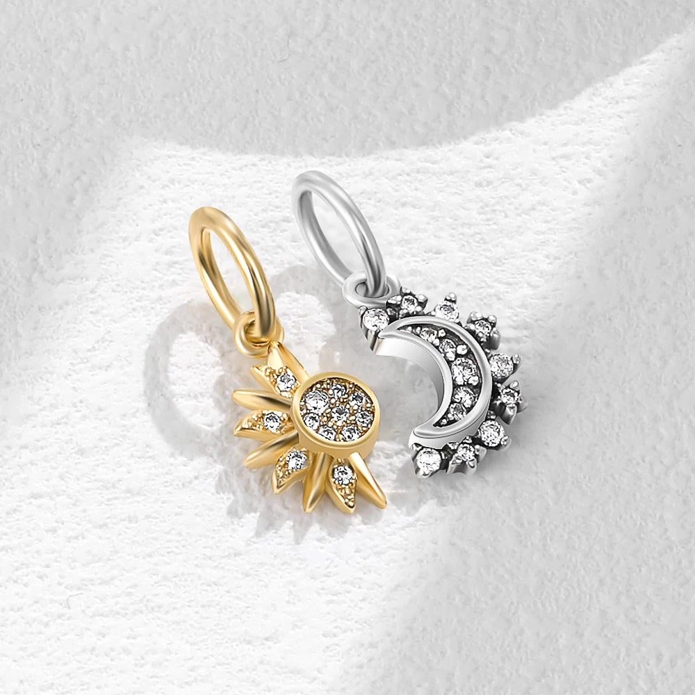 New Fashion 925 Sterling Silver Romantic Starry Sky Moon Sun Stars Pendant Fit Original Charms Bracelet Women Jewelry Gift