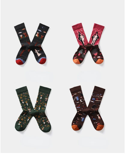 New cotton socks high-quality men's and women's British style casual Harajuku fashion novelty literary couple sexy socks