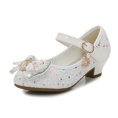Classic Bow Girl PU Leather Shoes For Girls Party Dance Children Kids Shoes 3-14 Years Princess High Heels Child Wedding Shoes