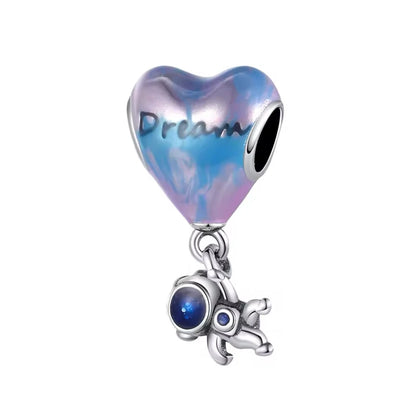 New 925 Sterling Silver Blue series moon Plane Space Beads Astronaut Charm Pendant Fit Original Bracelet Necklace DIY Gift Women