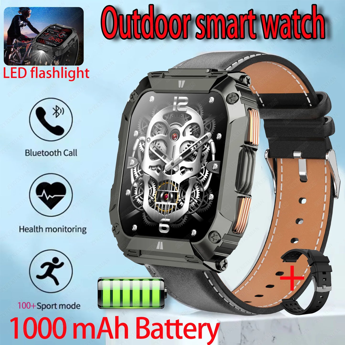 New 1000mAh Battery Smart Watch, 1.95 Inch AMOLED Screen, Men Outdoorsports Watch, IP68 Waterproof Bluetooth Call Sports Smartwatch