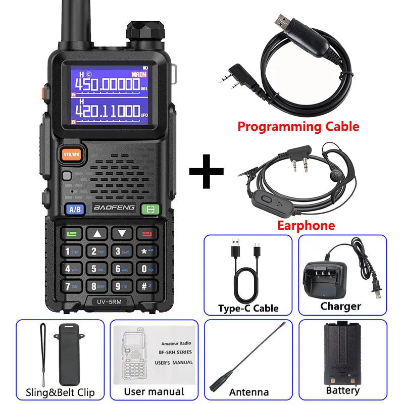 Baofeng UV-5RM Walkie Talkie Long Range Wireless Copy Frequency Two Way Radio Type-C Charger Upgraded UV 5R Full Band Transceiver