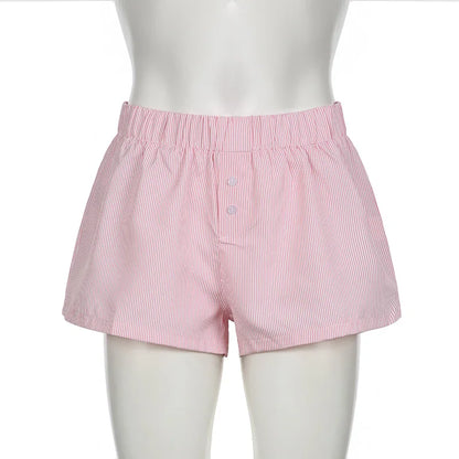 Striped Print Casual Shorts for Women, Elastic Waist Fashion Button Bottoms Streetwear, Chic Basic Y2K Loose Shorts