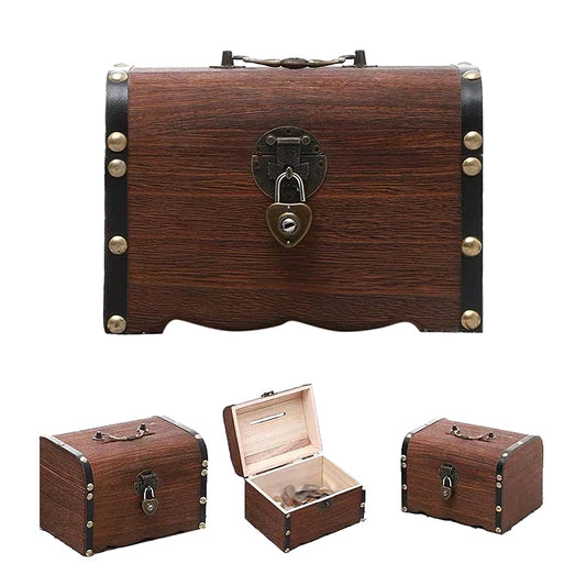 Classic Treasure Chest Savings Box with Secure Lock for Home Ornamentation