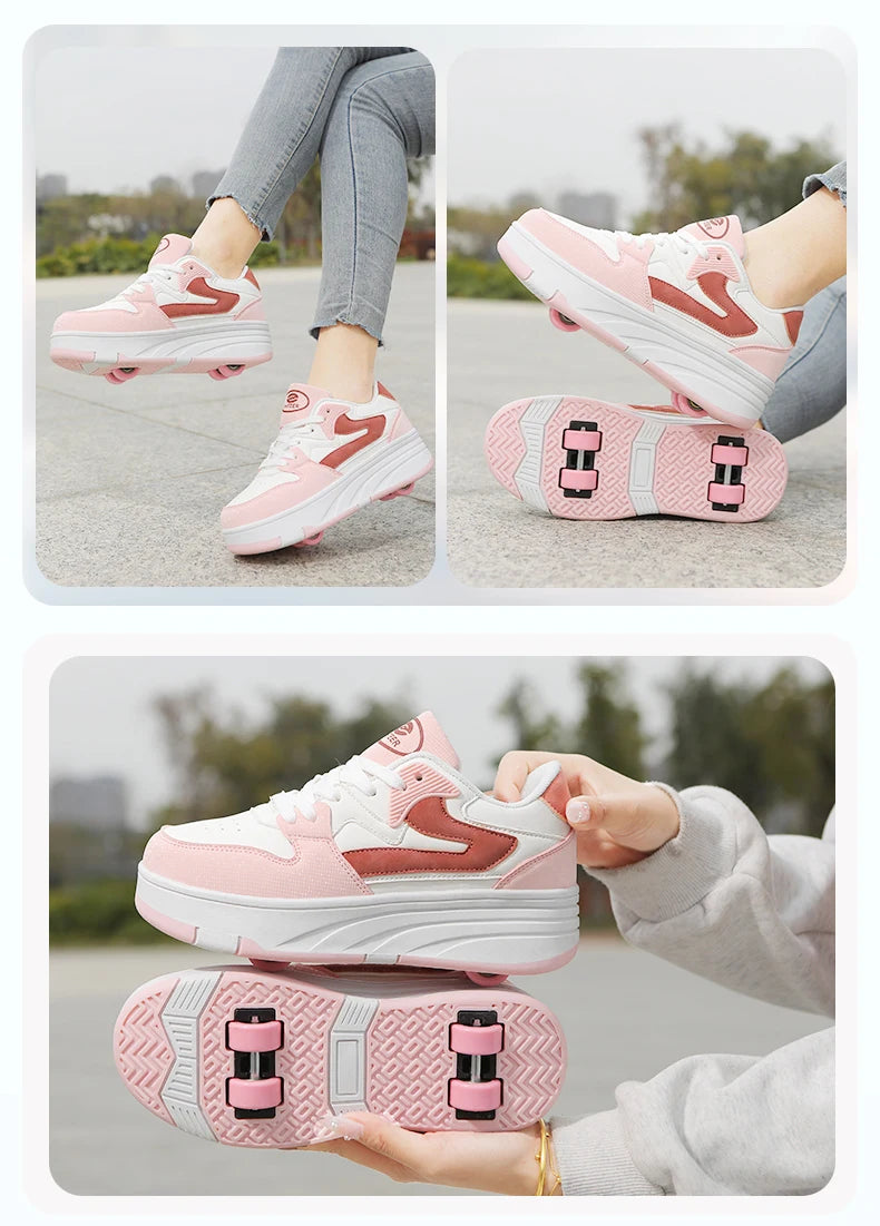 Roller Skate Shoe Walking Shoes With Four-wheel Student Sports Pulleys Walking Shoes With Wheels Summer Spring Kids Sneakers