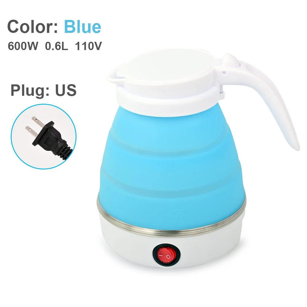 0.6L Mini Foldable Electric Kettle, Portable Electric Kettle, Household Travel Water Heater, Silicone Compression 110V-220V