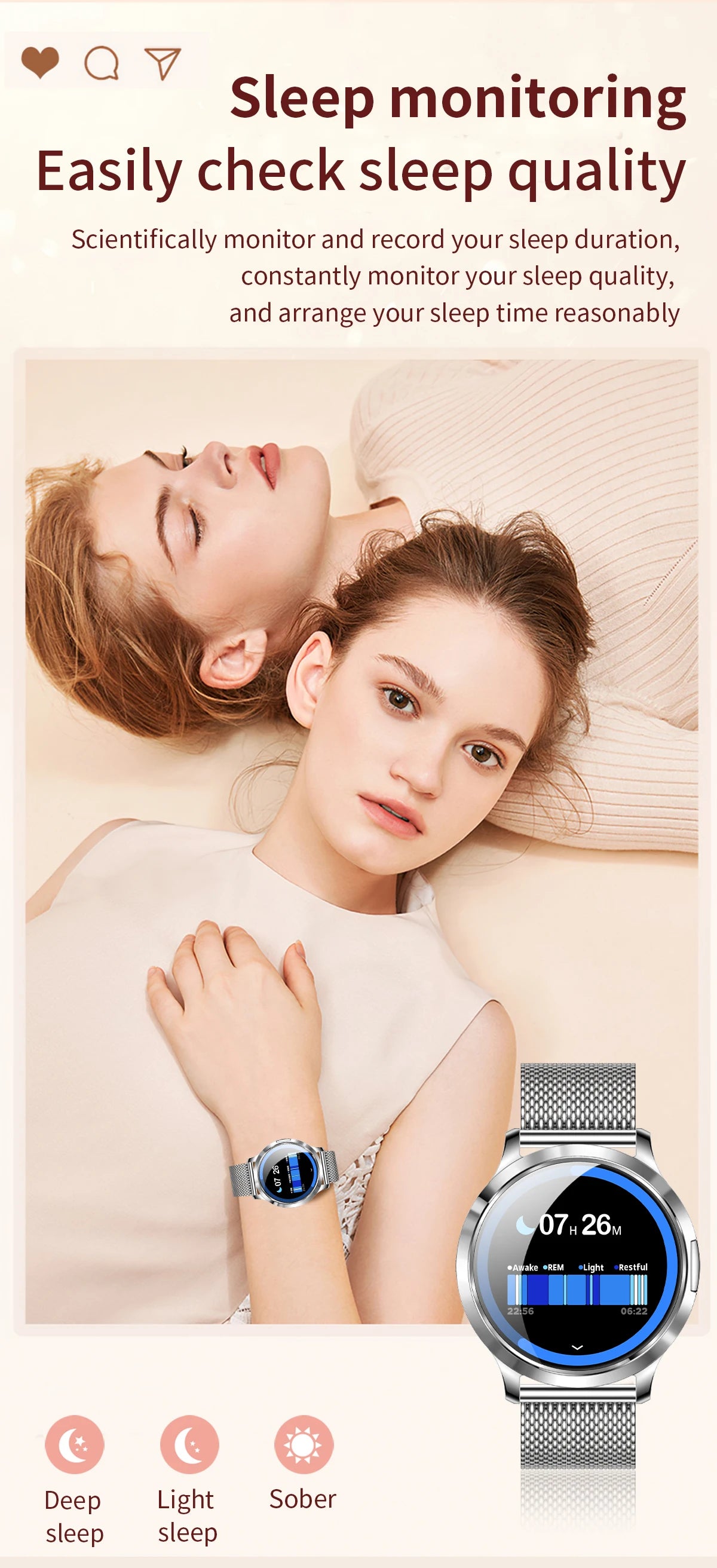 New Women Smart Watch 1.32"AMOLED Full Touch Screen Bluetooth Call Blood Pressure IP68 Waterproof NFC 7.3mm Ultra-thin bracelet