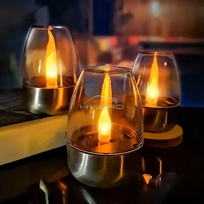 Solar Light LED Stainless Steel Candle, Outdoor Courtyard Decorative Atmosphere Night Lights Halloween Candlelight, Dinner Lamping