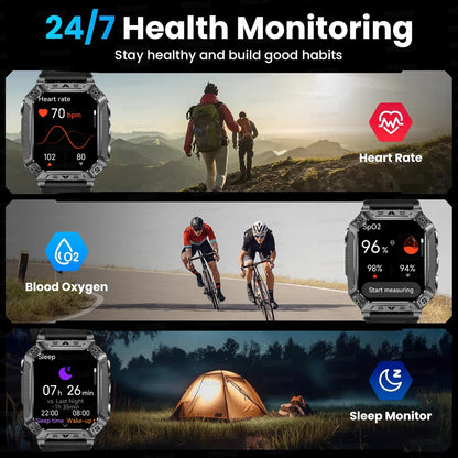 2026 New 1400mAh Large Battery Military Outdoor 2.01 inches Smart watch Men 10ATM Waterproof Bluetooth Call Sports Smart Watch