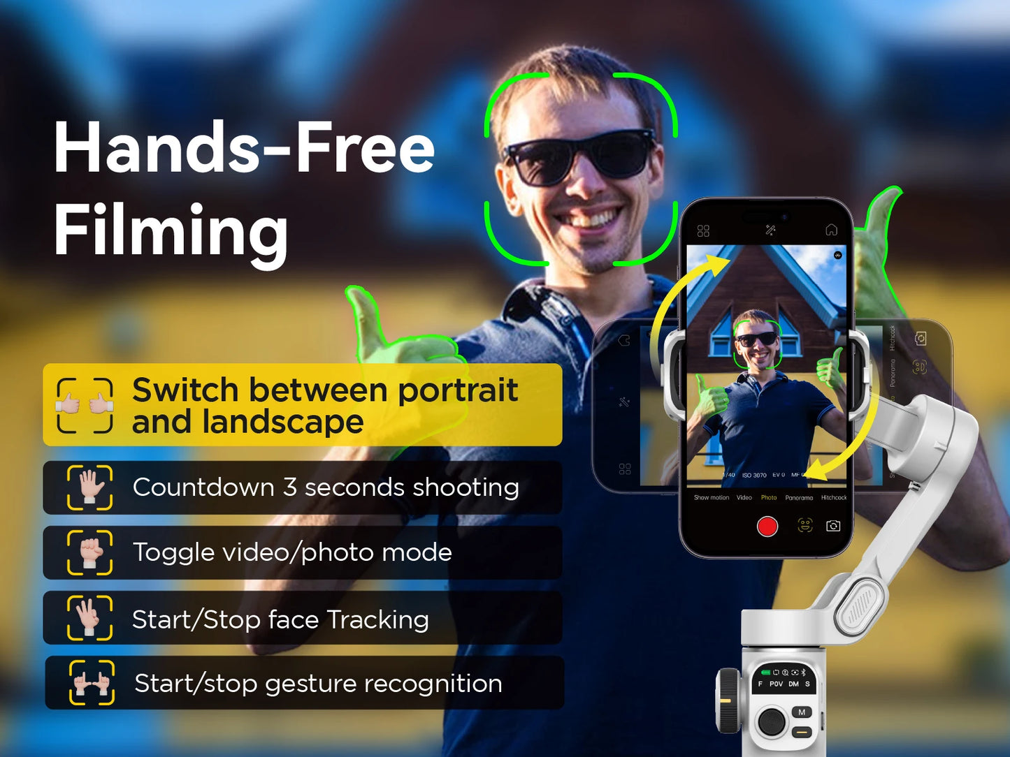AOCHUAN Smart X2 Handheld Gimbal 3-Axis Stabilizer Built-in 20cm Extension Rod LED Display Phone Holder for iPhone Smartphone