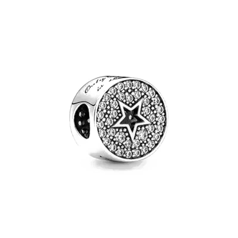 Blue Sparkling Zircon Star Moon Series Charms Beads Fit Original Bracelet Women DIY Pendant Accessories Jewelry 925 Silver Gifts