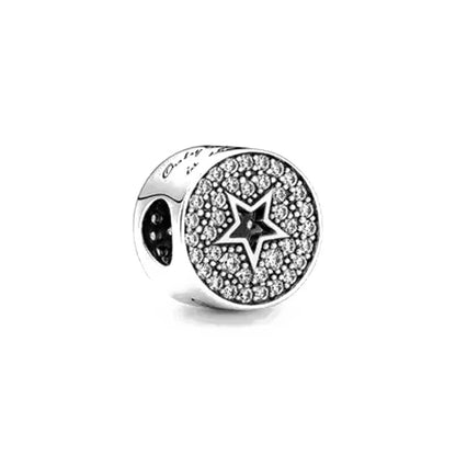 Blue Sparkling Zircon Star Moon Series Charms Beads Fit Original Bracelet Women DIY Pendant Accessories Jewelry 925 Silver Gifts