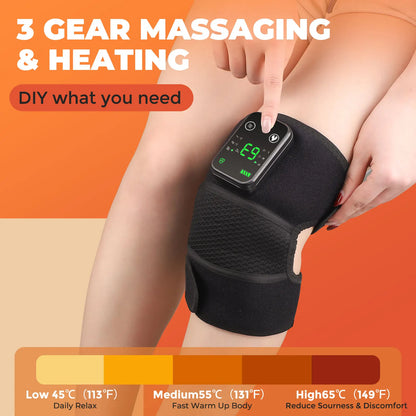 Electric Heated Vibration Knee Massage Pad, 3 in 1 Massager for Shoulder Elbow, Hot Compress Thermal Joint Brace Muscle Relaxation