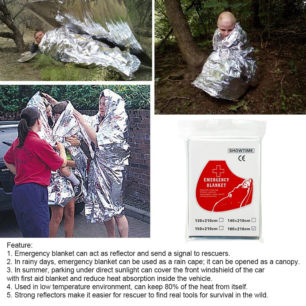 1/2/10Pcs, Emergency Blanket, Outdoor Survival First Aid, Military Rescue Kit, Windproof Waterproof Foil, Thermal Blanket for Camping