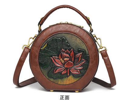 Vintage Handbag Women Shoulder Bag Luxurious Designer Round Bag High-quality Gift Embossed Printed Crossbody Purse for New Women