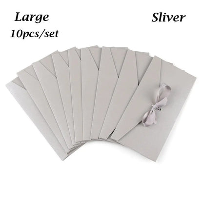 10 Pcs/set Envelope Pearlescent Paper Bow Thicken Ribbon Retro Creative Color Stationery Wedding Invited Gift High Quality