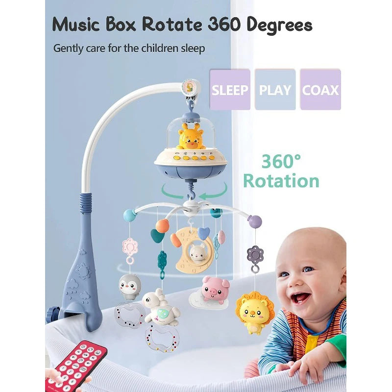 Baby Crib Mobile with Lights Music Projection for Infants 0-6 Months Remote Control Crib Toys for Newborn Baby Mobile for Crib