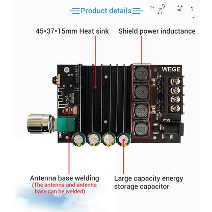 2*100W TDA7498E Audio Power Amplifier Bluetooth-compatible 5.0 Stereo HiFi Class D Digital Home Theater AUX Music AMP