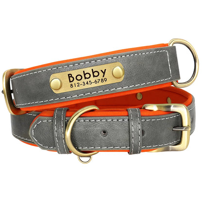 Customized Leather Dog Collar Leash Set, Soft Padded Leather Collar For Small Medium Large Dogs With Free Engraved Nameplate