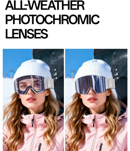 Kapvoe Flip Over Magnetic Snow Goggles Photochromic Ski Men Snowmobile Anti-Fog Snowboard Goggles Women Ski Equipment UV400