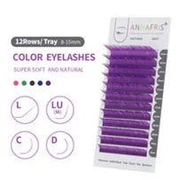 GLAMLASH Colored Lashes Lake Blue/Lavender/Cinnamon/Dark Green/Matcha Grey Individual Natural False Colorful Eyelash Extension