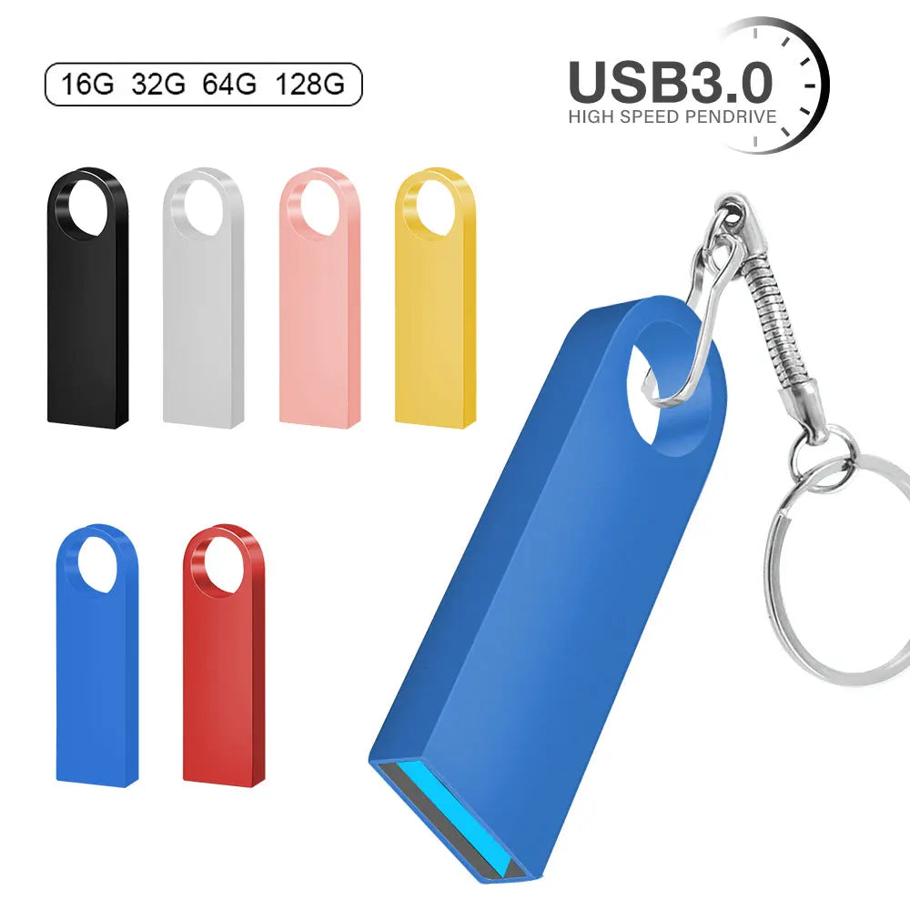 Hot Sale Metal Key Chain 3.0 USB Flash Drive 128GB Pen Drive 8GB 16GB 32GB 64GB Memory U Stick 3. 0 High Speed Pendrive