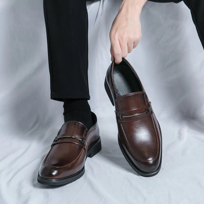 Men's Formal Leather Shoes Classic Style Slip-On Loafers Round Toe Breathable Non-Slip Business Dress Wedding Office Casual Shoes