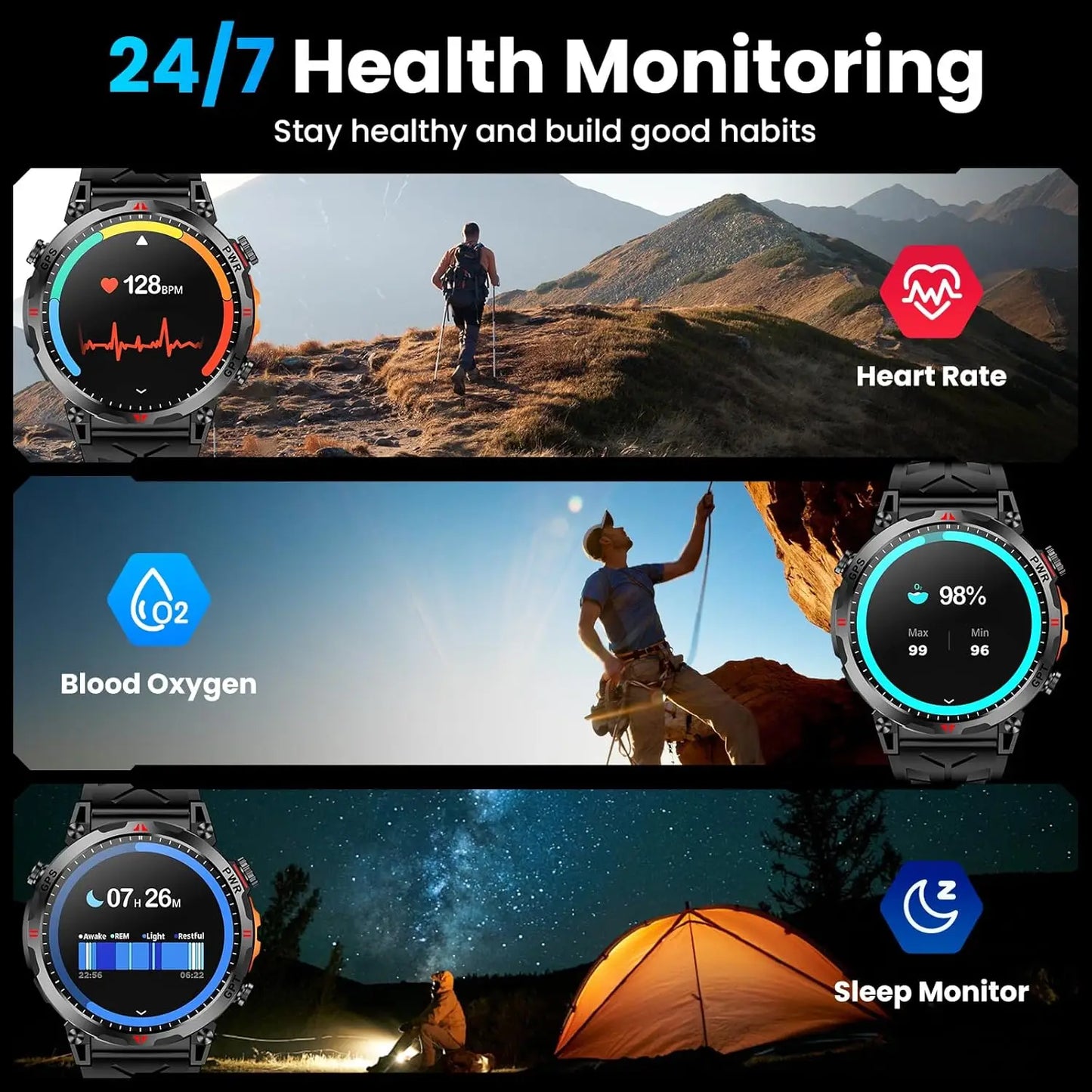 2026 New Outdoor GPS Sports Smartwatches Men Compass 10ATM Waterproof 24/7 Health Monitoring ChatGPT Bluetooth Call Smart Watch