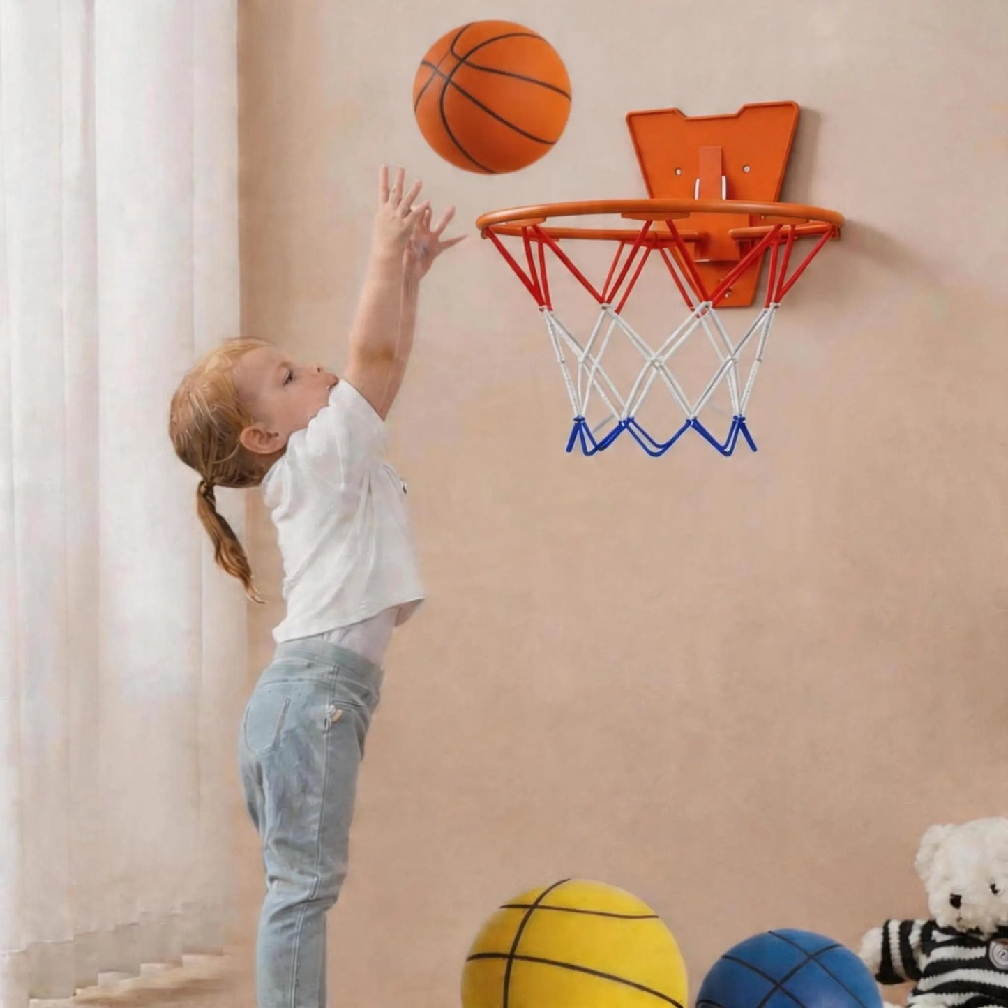 Silent Foam Basketball Hoop Set | Soft, High-Rebound PU Material | Indoor Silent Training Ball