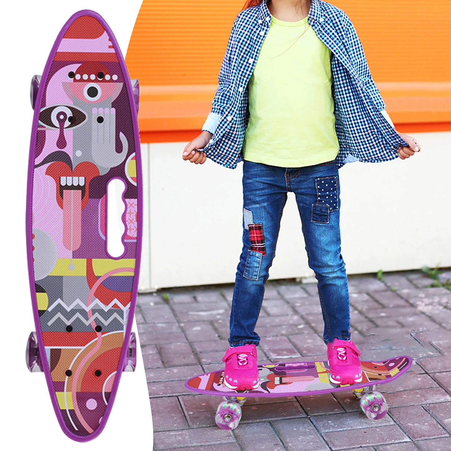 Four Wheels Skateboard Portable Children Skateboard with Four Wear Resistant Flashing Wheels for Kid Beginners Kid Skateboard