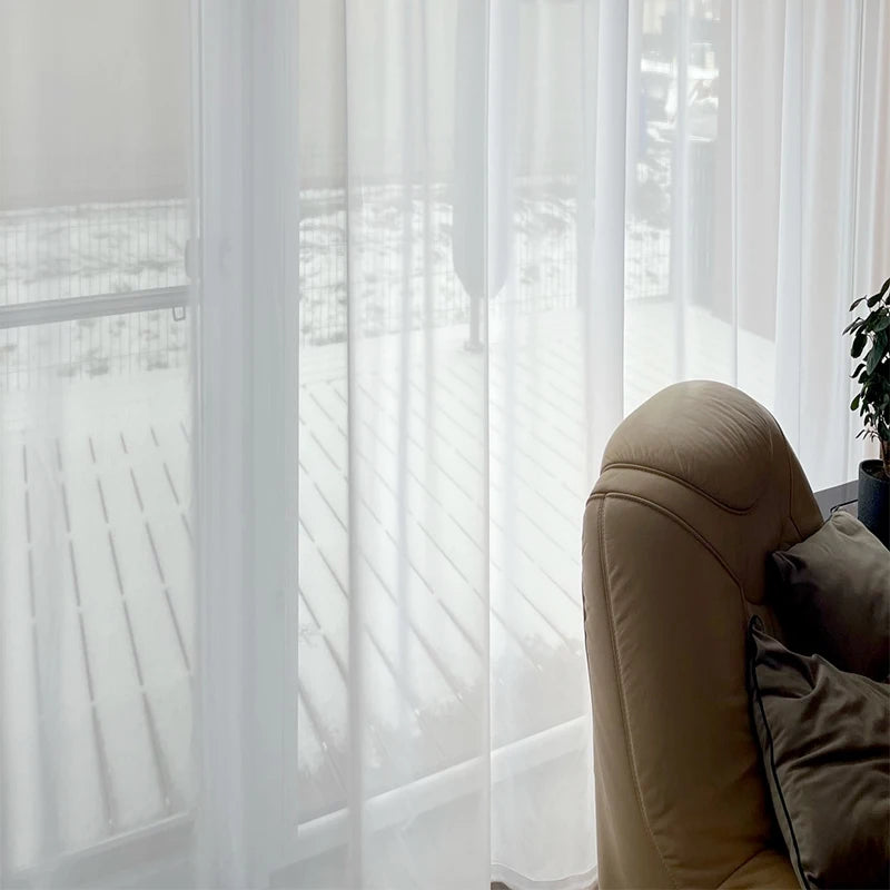 Solid White Tulle, Luxurious Chiffon Sheer Window Curtains For Living Room, Modern Voile Organza Drapes Bedroom Decoration, ASAZAL