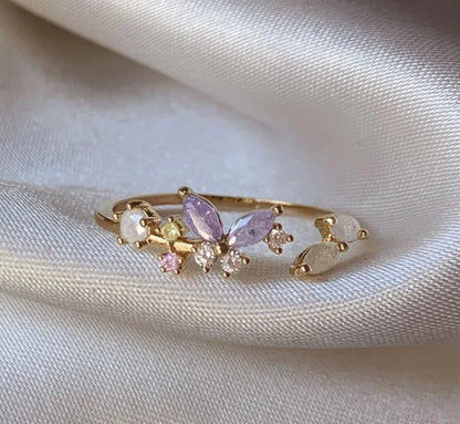 New Cute Colorful Zircon Flower Ring For Women Girl, Fashion Vintage Zircon Adjustable Rings, Jewelry Gift