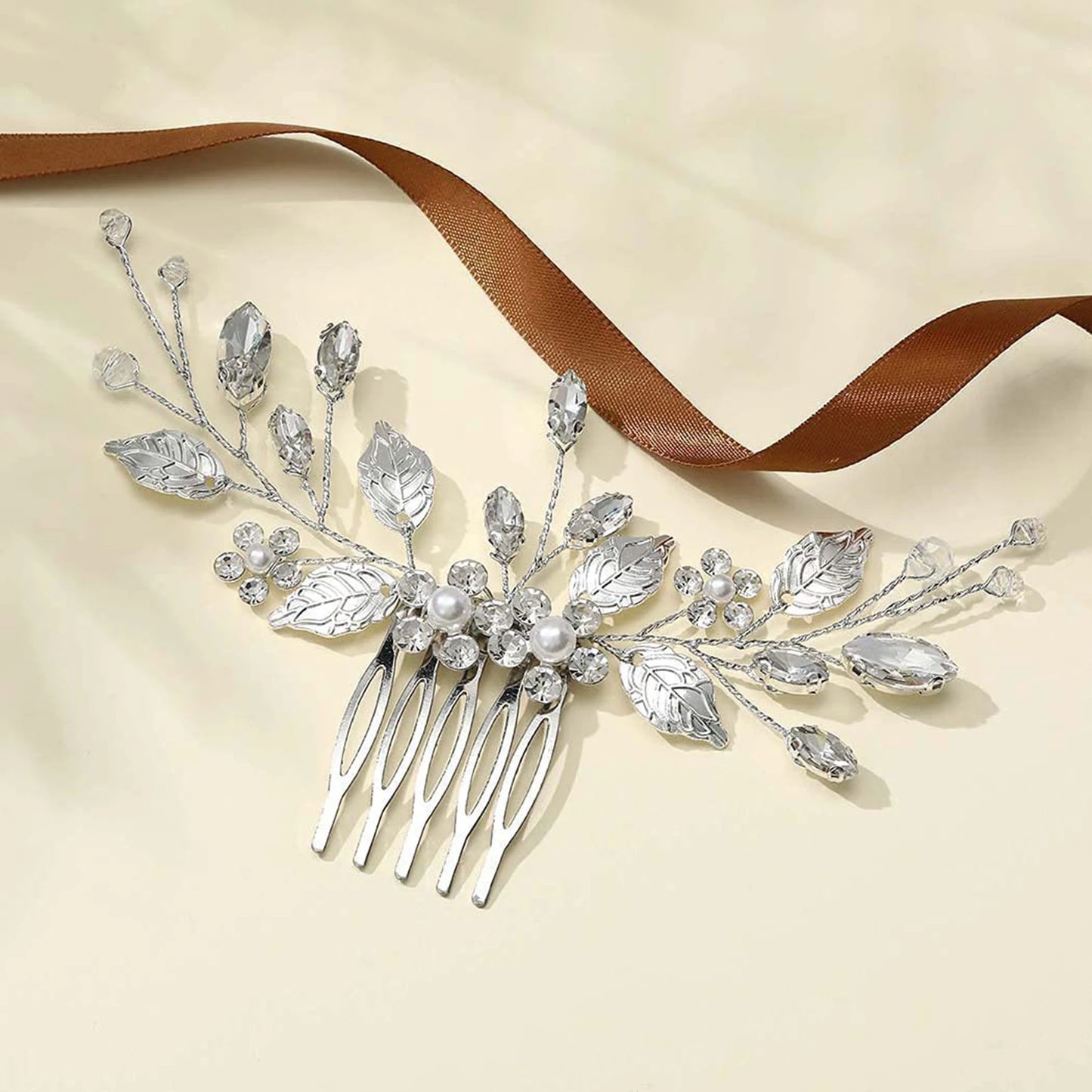 Crystal Pearl Hair Comb Clip Pin Alloy Leaf Hair Comb Handmade Headband Tiara For Women Bride Wedding Hair Accessories Jewelry