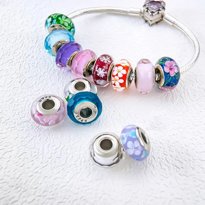 925 Sterling Silver Pink Color Series Beads Heart Flower Murano Glass DIY Jewelry Charms Fit Original Bracelet for Women Fine Gifts