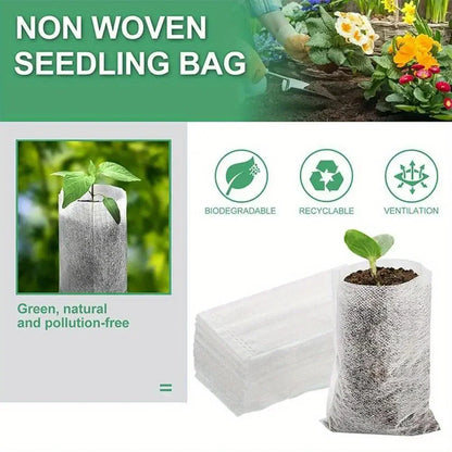 100pcs Biodegradable Seed Nursery Bags, Non-Woven Plants GrowBags, Fabric Seedling Pots Plants Pouch, Home Garden Supply