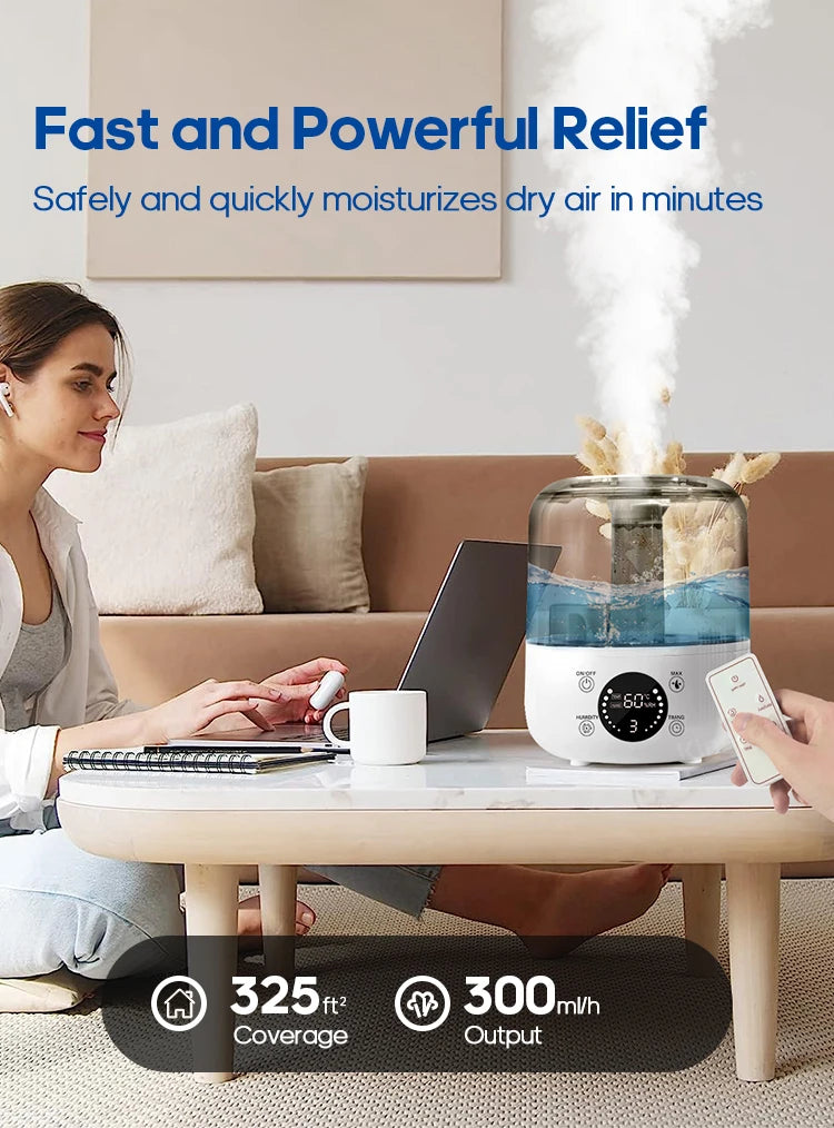 3Liter Air Humidifier Professional Large Capacity Home Humidifier, Plant Mist Aroma Diffuser with Remote Control Timer, KINSCOTER