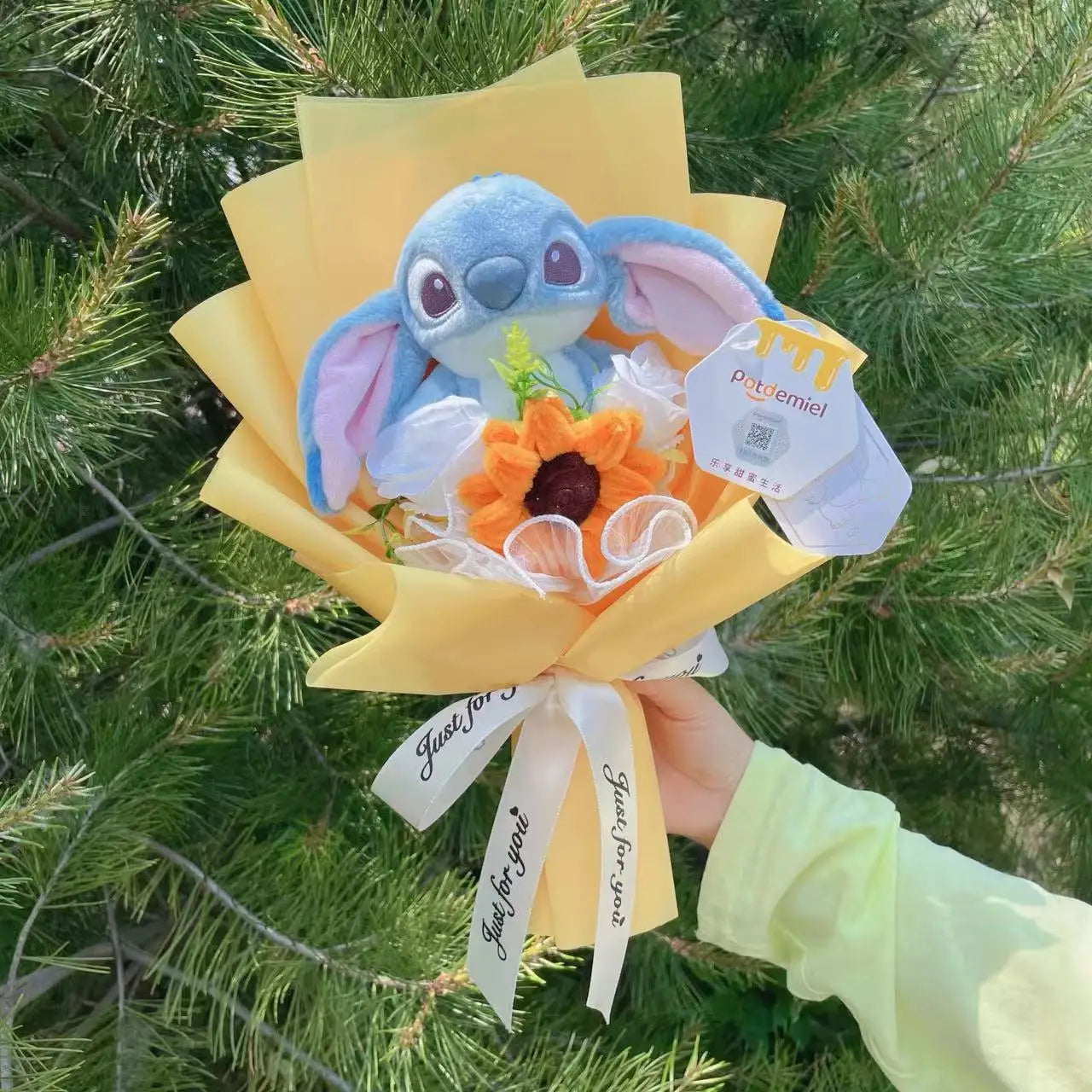 Auténticas muñecas de peluche Amine Stitch con girasoles, rosas, ramos creativos, regalos para Navidad, cumpleaños, graduación y San Valentín