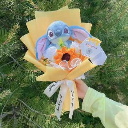 Auténticas muñecas de peluche Amine Stitch con girasoles, rosas, ramos creativos, regalos para Navidad, cumpleaños, graduación y San Valentín