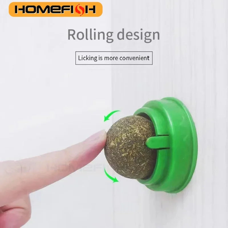 HOMEFISH Natural Catnip Cat Wall Stick-on Ball Toy, Scratchers, Treats, Healthy, Removes Hairballs to Promote Digestion, Cat Grass Snack