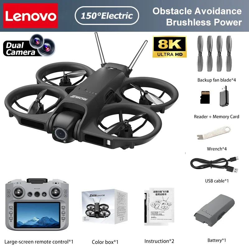 Lenovo Drone 8K Aerial HD Intelligent Avoiding Obstacle with Larger Screen Remote Control Folding Brushless Power GPS Drone