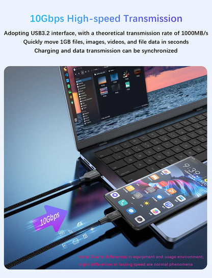 USB3.2 USB3.1 Gen2, 10Gbps Cable, USB-A to USB Type C Cable, 3A 60W Fast Charging, 10G Data Transfer Cord, USB-C for SSD Hard Disk