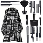11-piece/15-piece Salon Barber Cape Set, Barber Stylist Cape with Adjustable Buckle Neck, Dust Removal Brush and Comb, Barber Shop Tool