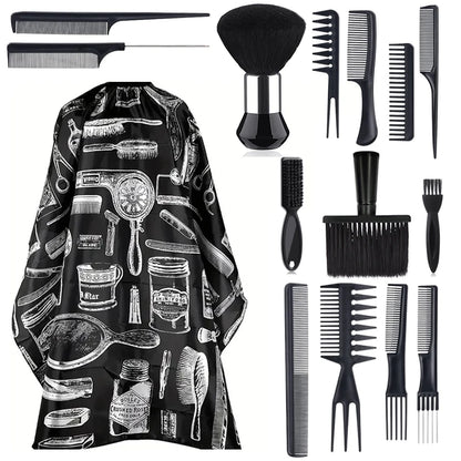 11Pcs/15Pcs, Salon Barber Cloak Set, Barber Stylist Cloak with Adjustable Buckle, Neck Dust Removal Brush and Comb, Barber Shop Tool
