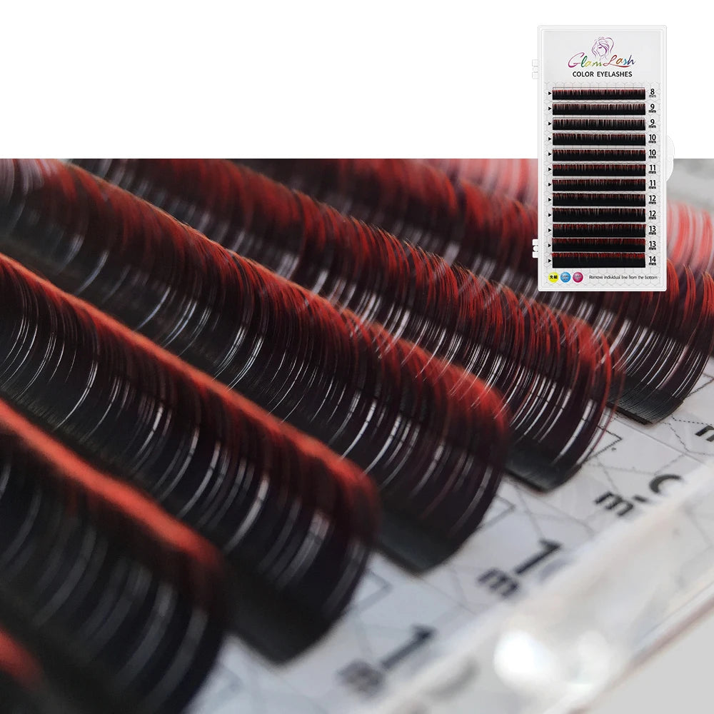 GLAMLASH Colored Lashes Lake Blue/Lavender/Cinnamon/Dark Green/Matcha Grey Individual Natural False Colorful Eyelash Extension
