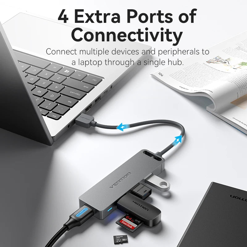USB Hub, High Speed 4 Ports, Multi USB 3.0 to USB 3.0 Hub Splitter Adapter for MacBook Pro iPad Pro Xiaomi Lenovo USB Hub, VENTION