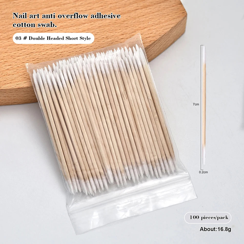 100PCS Nail Tip Cotton Swabs With Wooden Sticks Pointed Tip Cotton Swabs For Nail Polish Touch Up Disposable Makeup Applicators