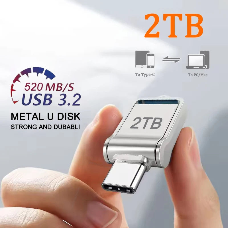 2TB USB 3.2 Flash Drive High Speed Metal U Disk Type-c Interface Dual-use Flash Memory Stick For Phone Windows Computer