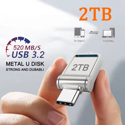 2TB USB 3.2 Flash Drive High Speed Metal U Disk Type-c Interface Dual-use Flash Memory Stick For Phone Windows Computer