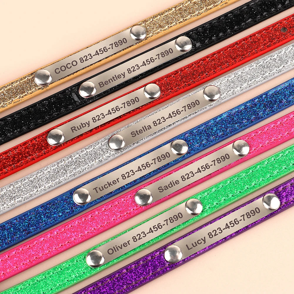 Personalized Cat Collar Bling PU Leather Cat Collars Free Custom Pet Puppy Kitten ID Necklace Adjustable for Cats Small Dogs