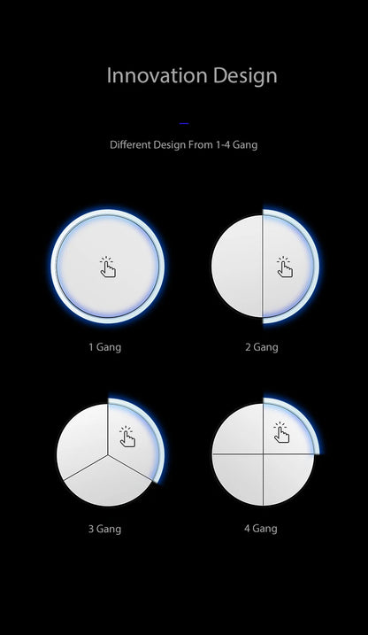 Wallpad Wall Switch 1 Way 2 Way, Circle Round Button, Blue LED Indicator, Brushed Aluminum Finishing, Black Gold SIlver Brown
